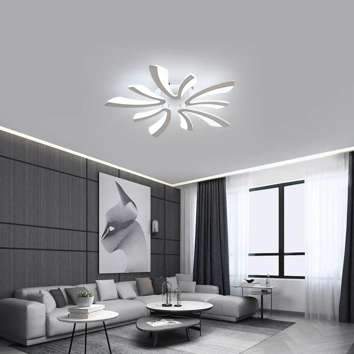 Plafonnier LED en forme de fleur blanche, effet sculpture