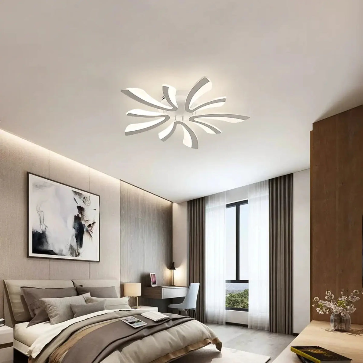 Plafonnier LED en forme de fleur blanche, effet sculpture