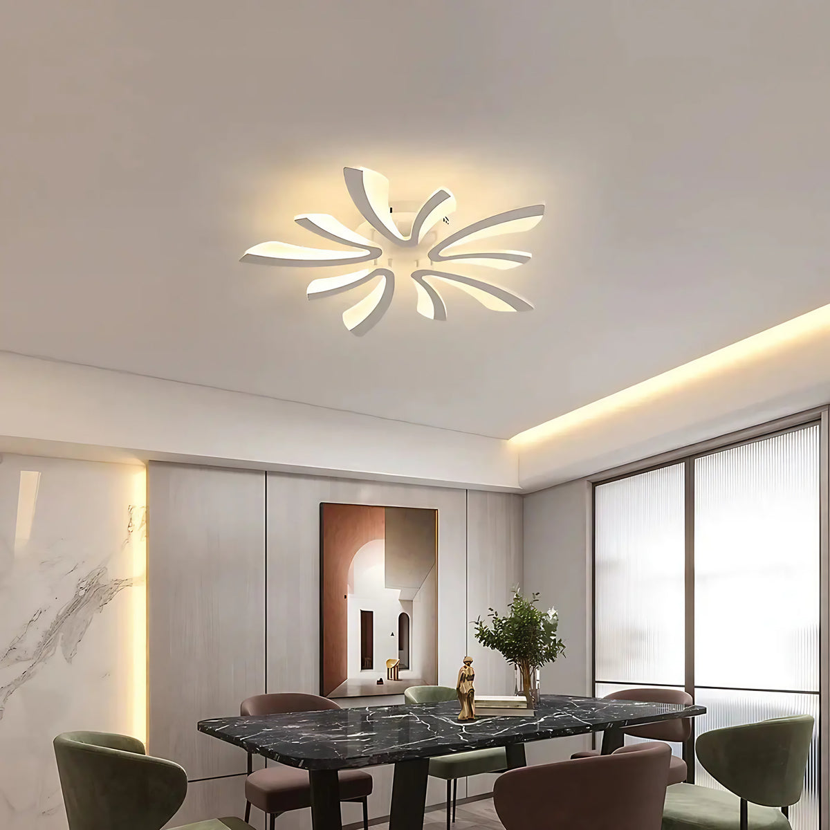 Plafonnier LED en forme de fleur blanche, effet sculpture