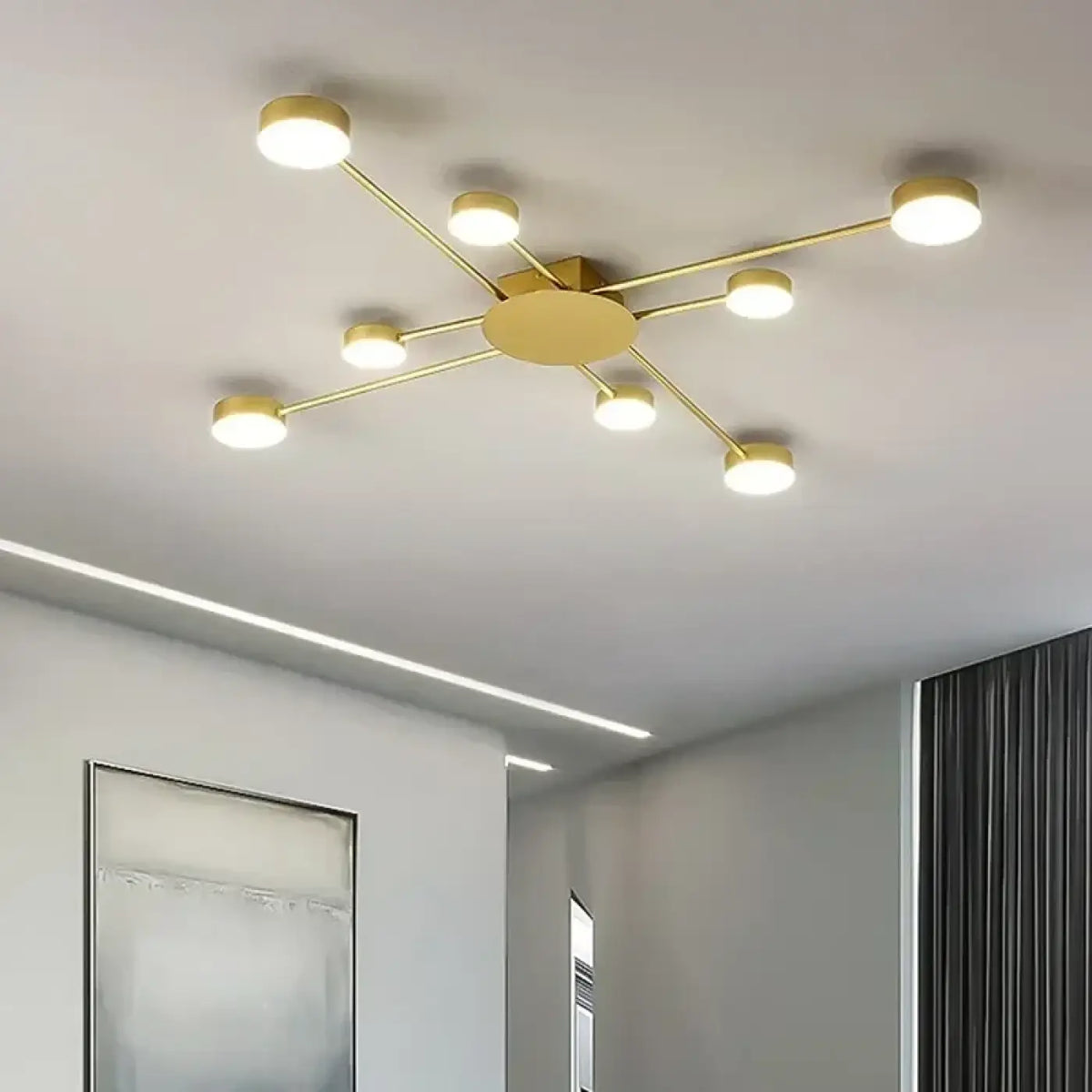 Plafonnier LED style chandelier, doré ou noir, de 4 à 16 lumières, doré