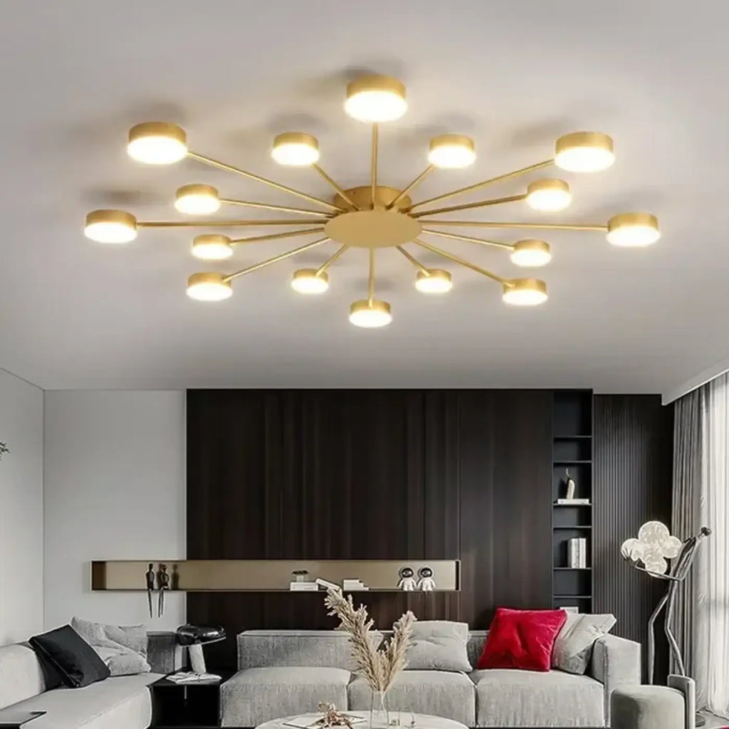 Plafonnier LED style chandelier, doré ou noir, de 4 à 16 lumières
