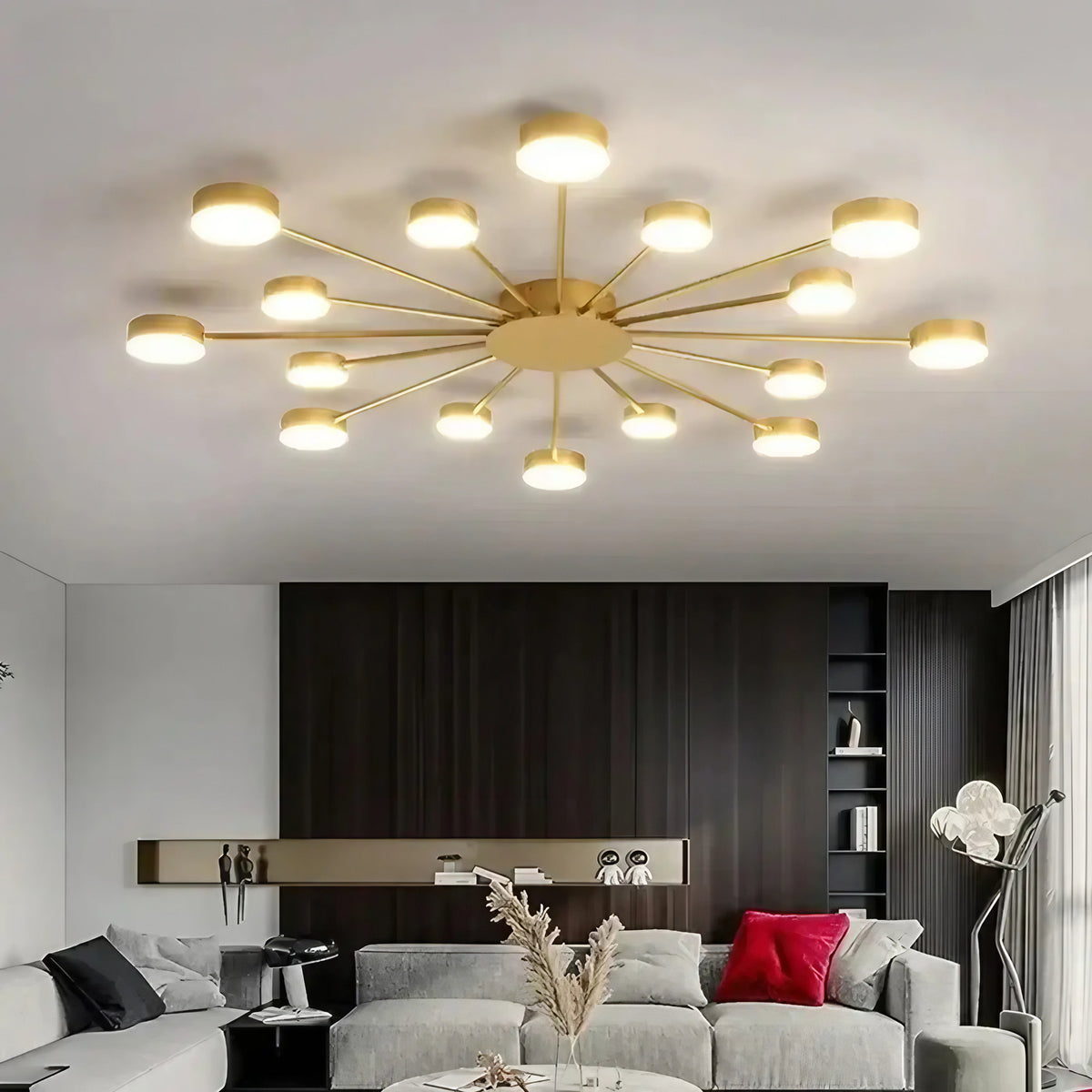 Plafonnier LED style chandelier, doré ou noir, de 4 à 16 lumières