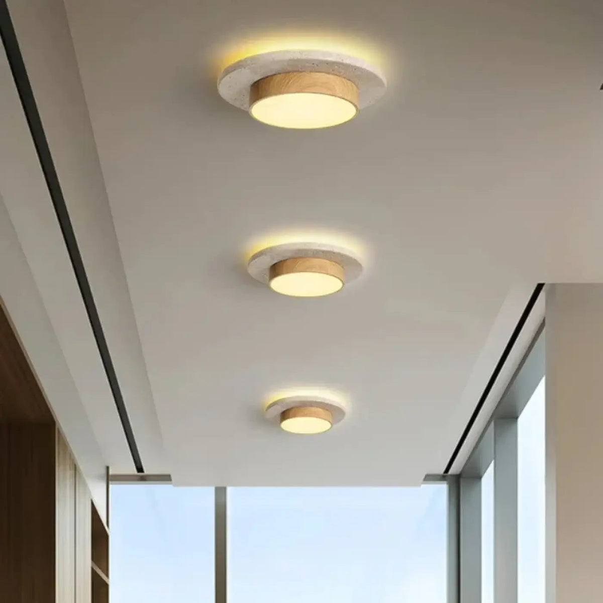 Plafonnier LED en bois de noyer et pierre, marron ou beige, beige