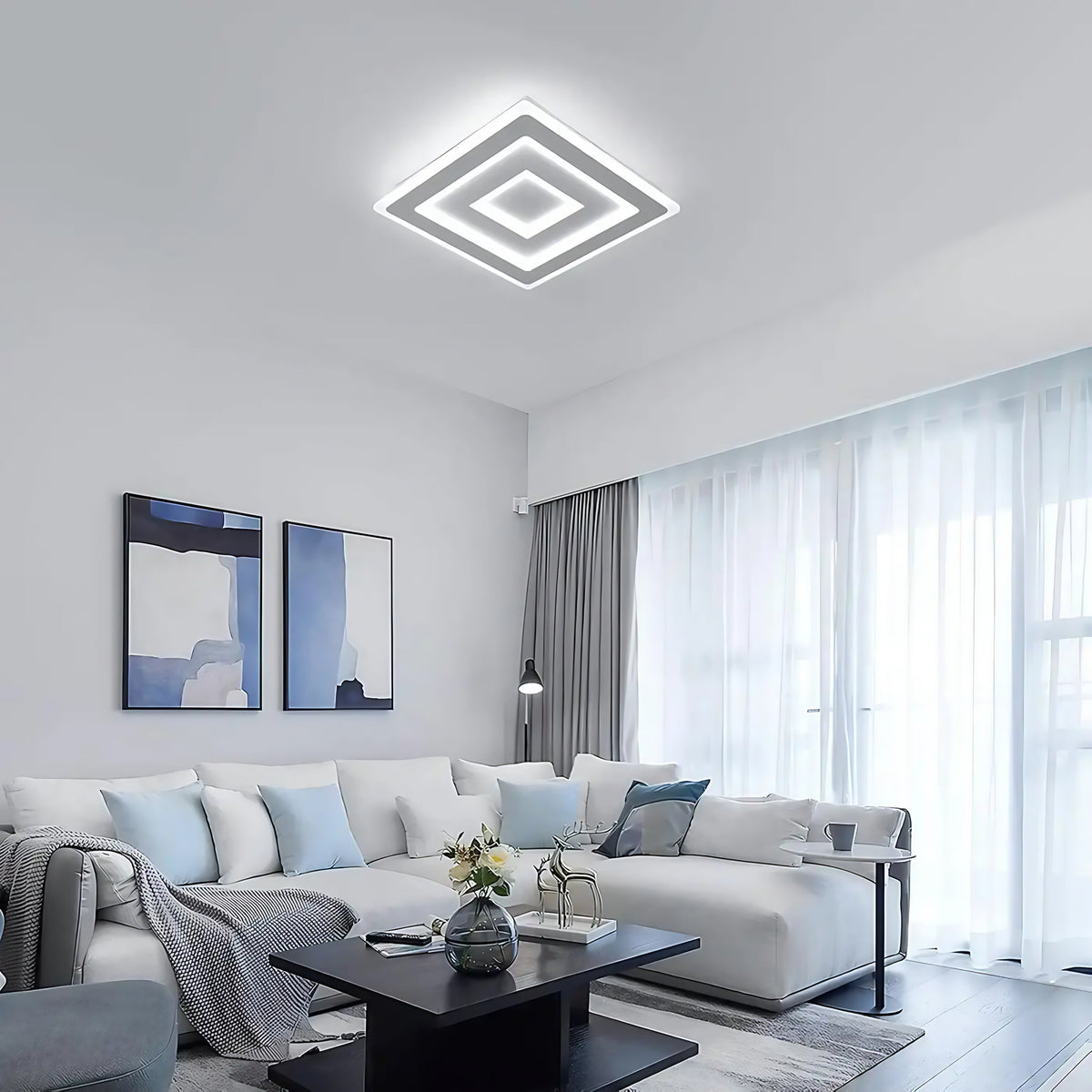 Plafonnier LED à losanges blancs superposés, tailles S et M