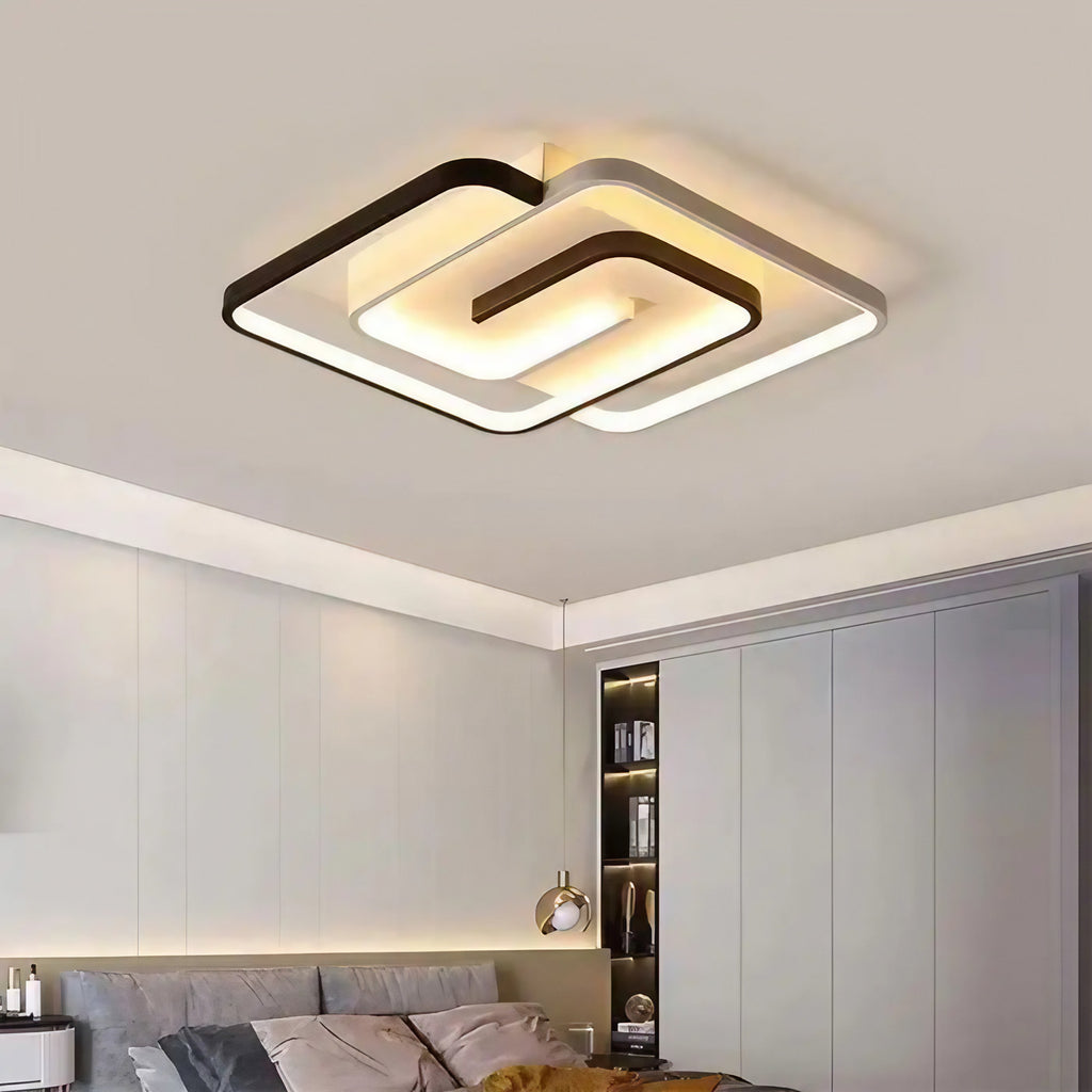 Plafonnier LED moderne, carrés et spirale, modèle cercle ou carré