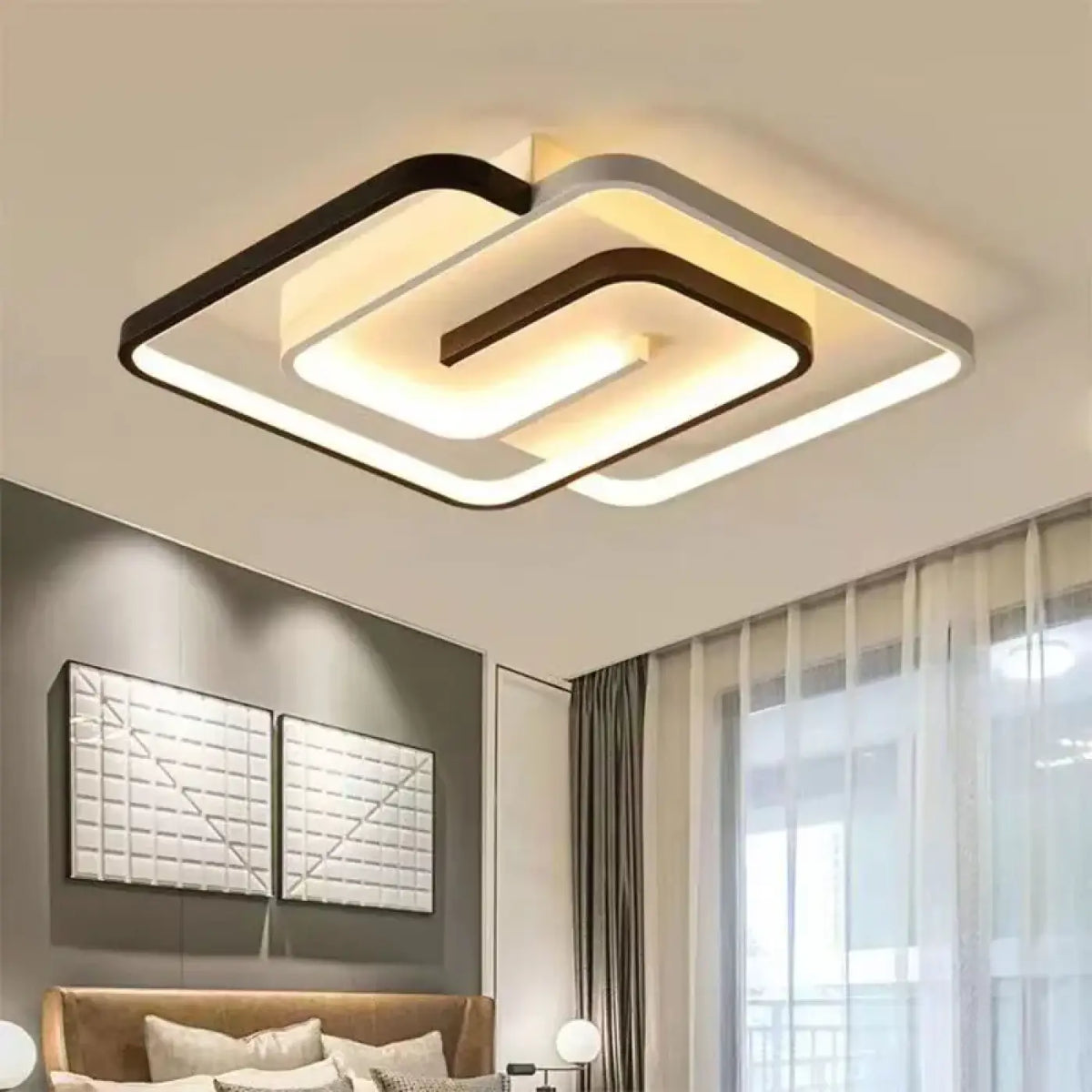 Plafonnier LED moderne, carrés et spirale, modèle cercle ou carré