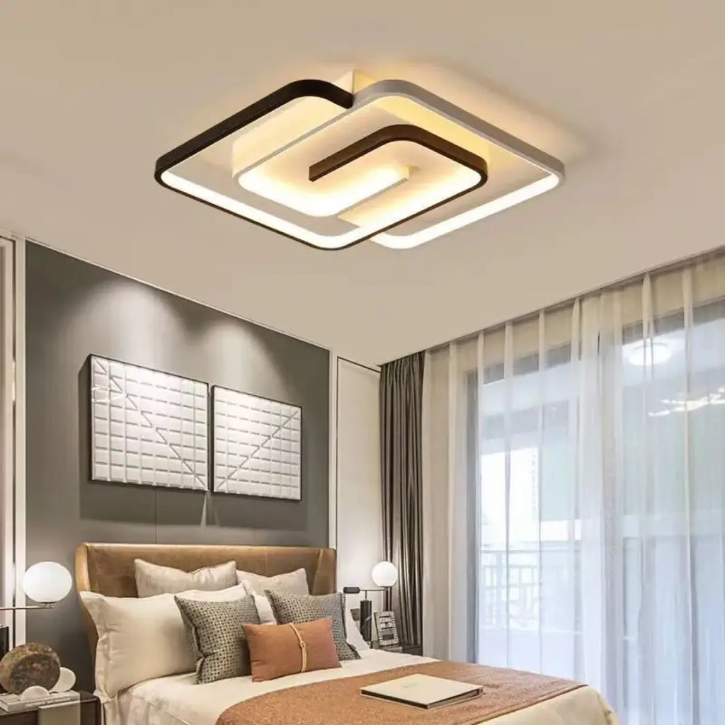 Plafonnier LED moderne, carrés et spirale, modèle cercle ou carré