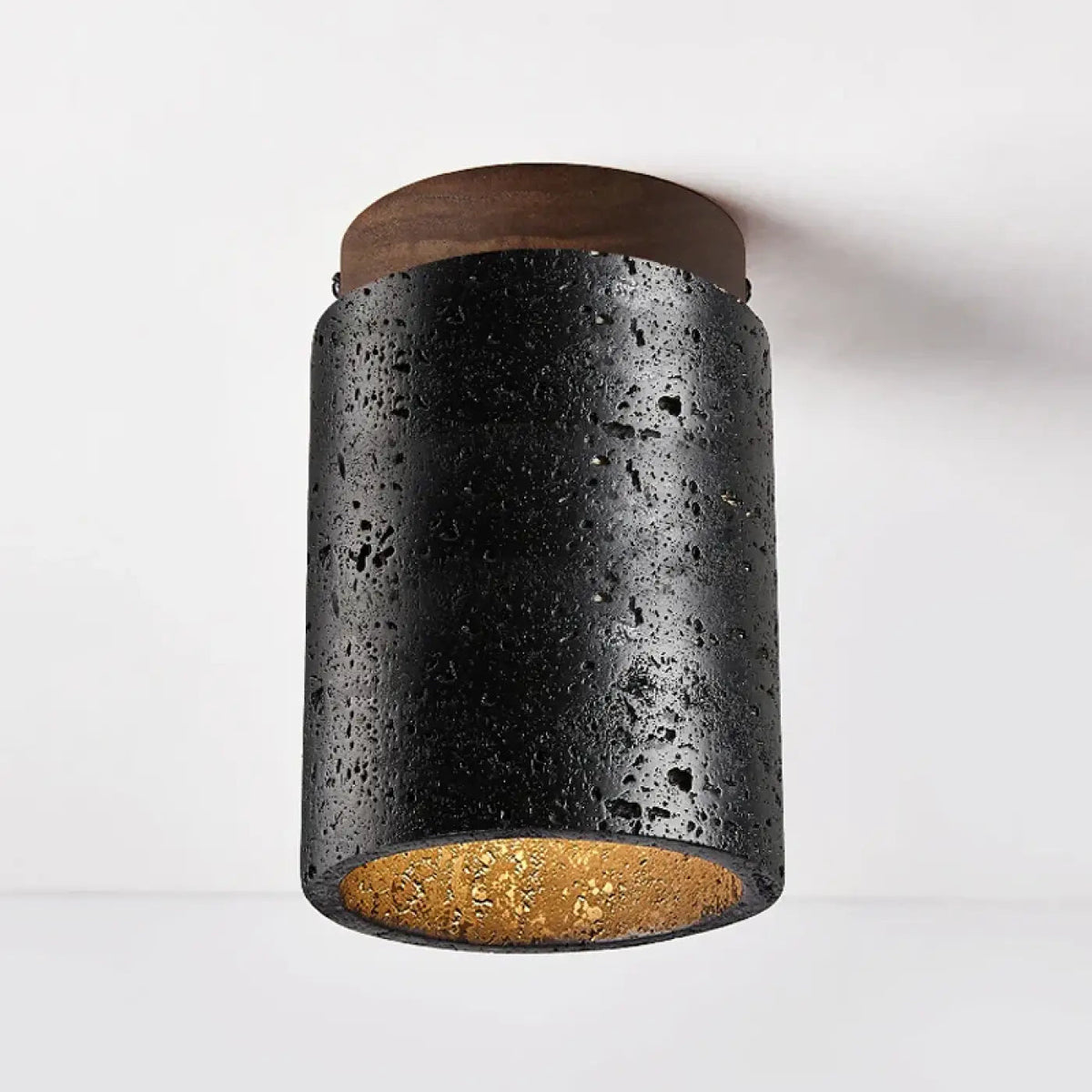 Plafonnier LED noir texturé avec détails en bois