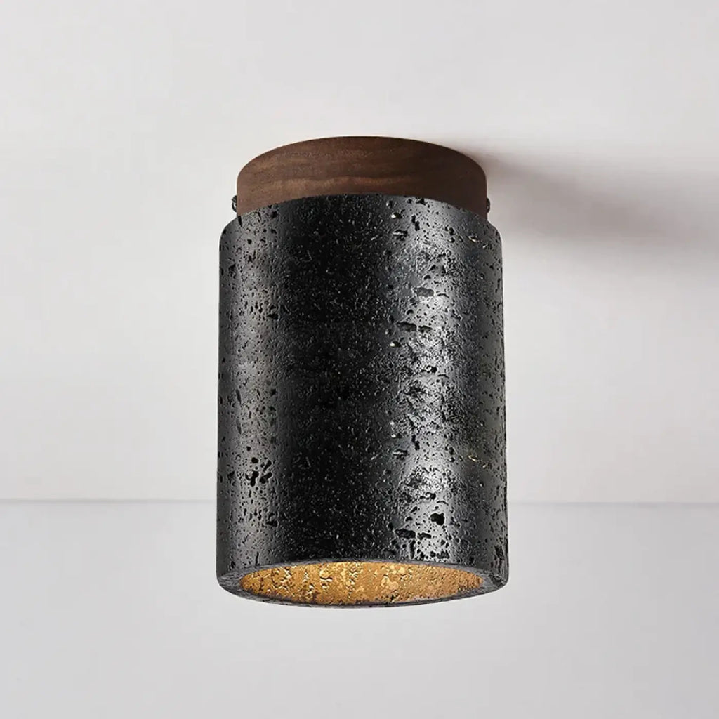 Plafonnier LED noir texturé avec détails en bois