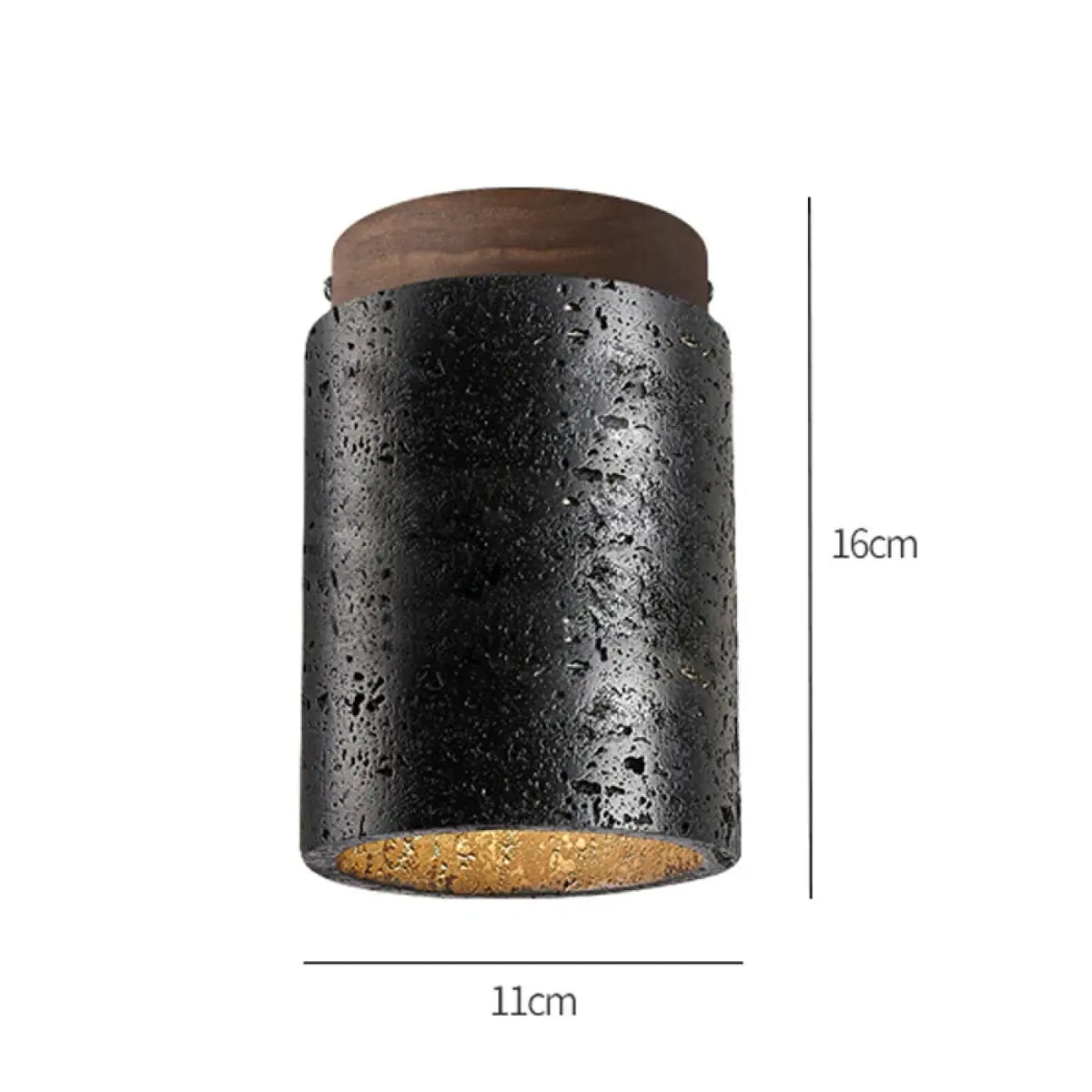 Plafonnier LED noir texturé avec détails en bois