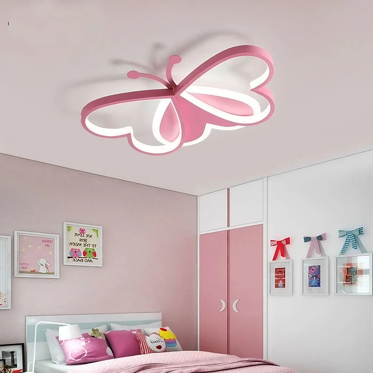Plafonnier LED papillon pour chambre d'enfant, rose ou bleu, rose