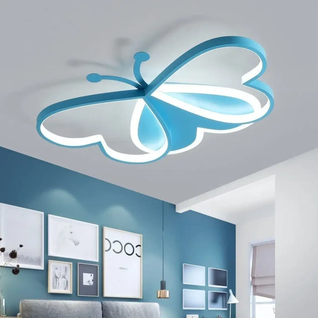 Plafonnier LED papillon pour chambre d'enfant, rose ou bleu