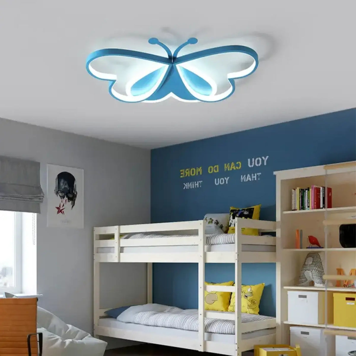 Plafonnier LED papillon pour chambre d'enfant, rose ou bleu