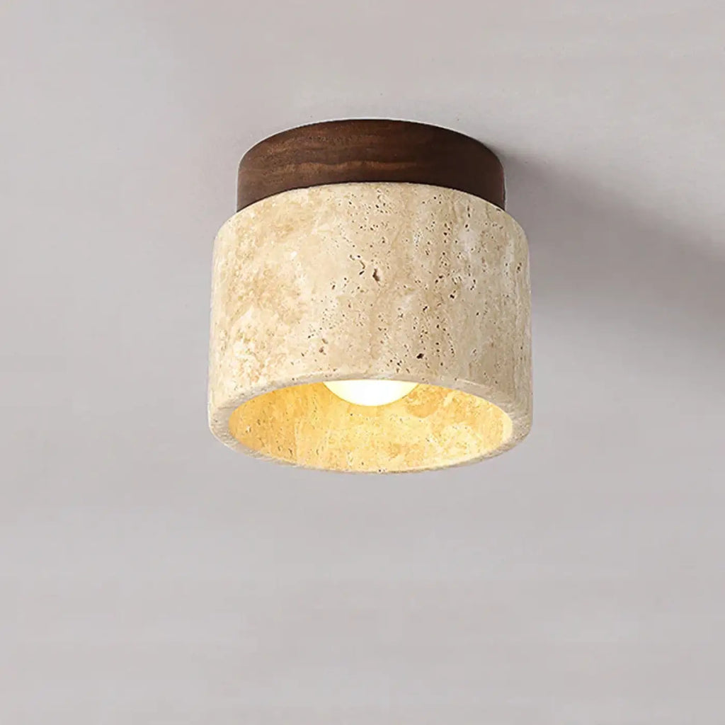 Plafonnier LED en pierre et bois, marron ou beige