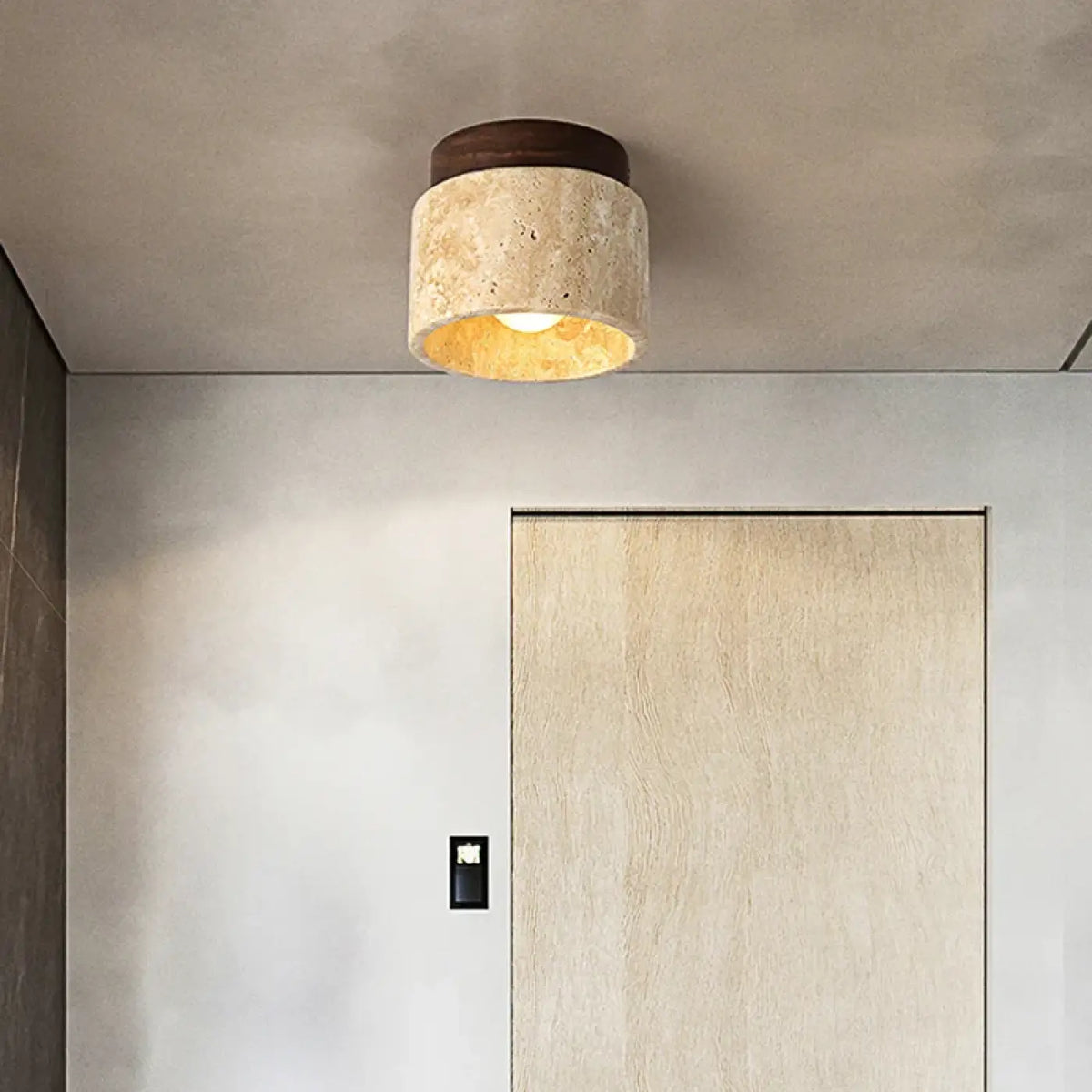 Plafonnier LED en pierre et bois, marron ou beige, marron
