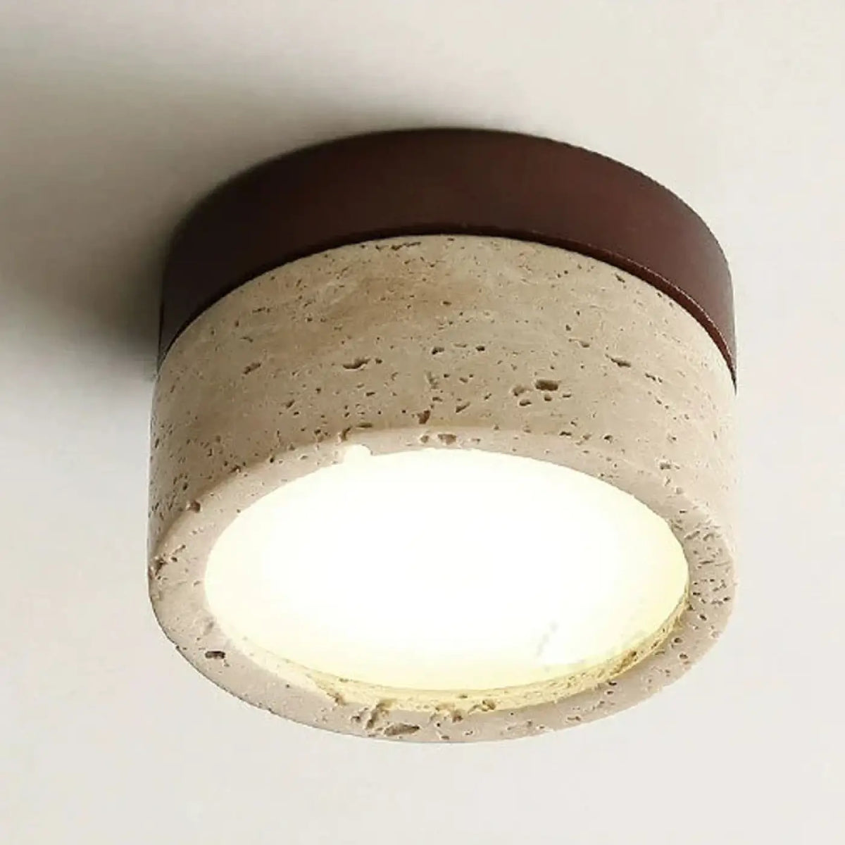 Plafonnier LED pierre et bois pour couloir, marron ou beige