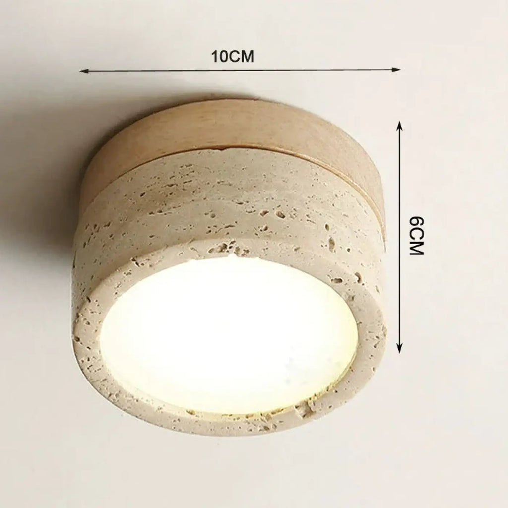 Plafonnier LED pierre et bois pour couloir, marron ou beige