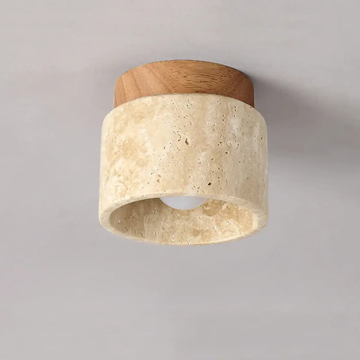 Plafonnier LED en pierre et bois, marron ou beige, beige
