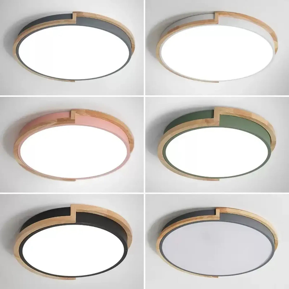 Plafonnier LED rond bois et métal, quatre coloris, trois tailles