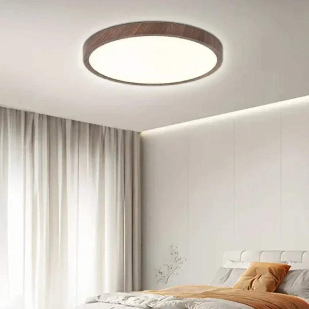 Plafonnier LED rond effet bois, blanc chaud ou froid