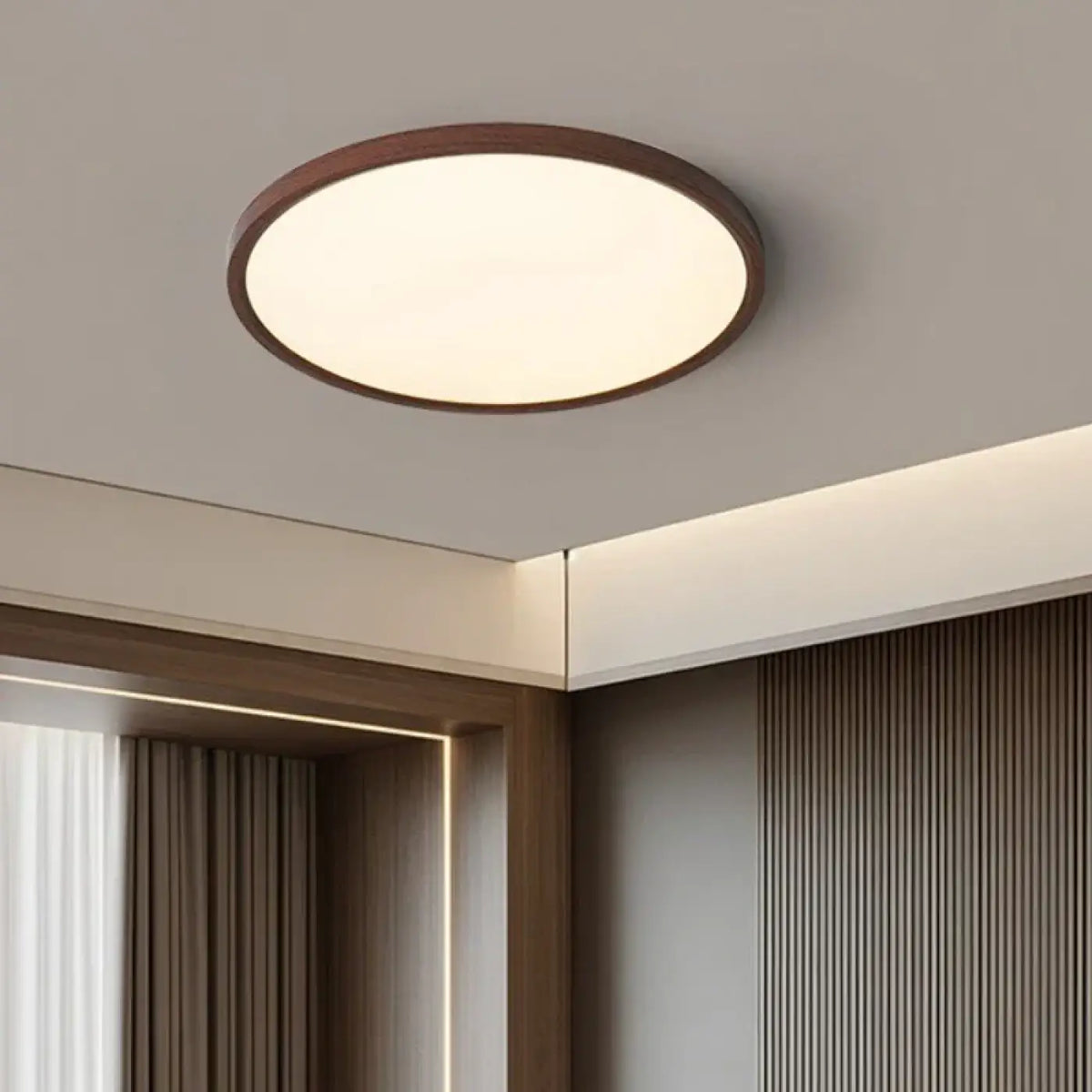Plafonnier LED rond effet bois, blanc chaud ou froid