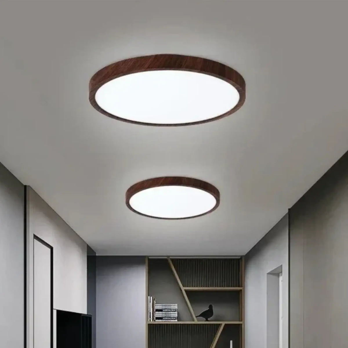 Plafonnier LED rond effet bois, blanc chaud ou froid