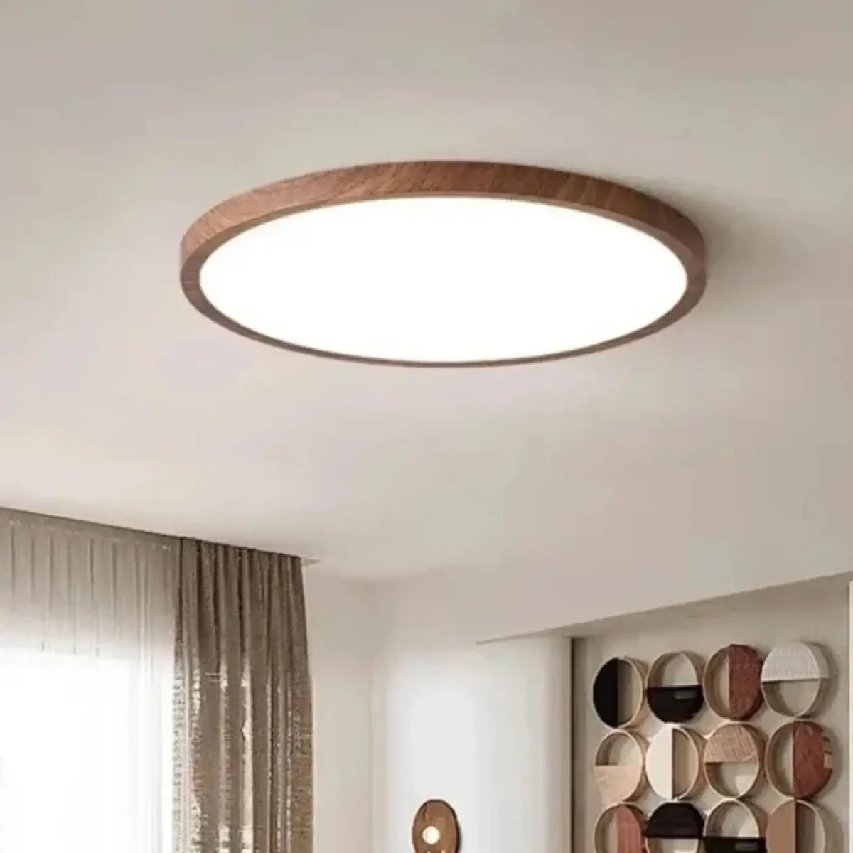 Plafonnier LED rond effet bois, blanc chaud ou froid