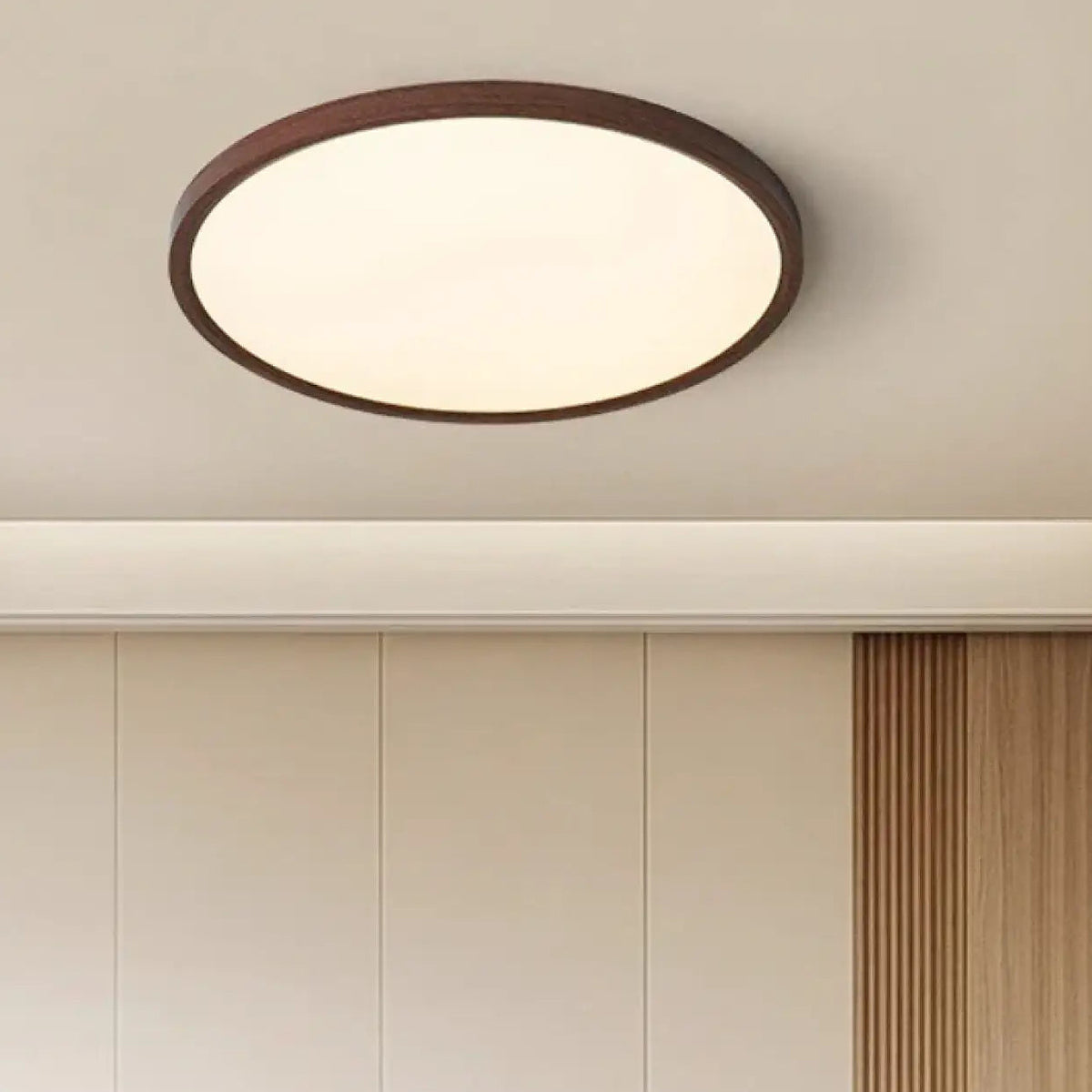 Plafonnier LED rond effet bois, blanc chaud ou froid