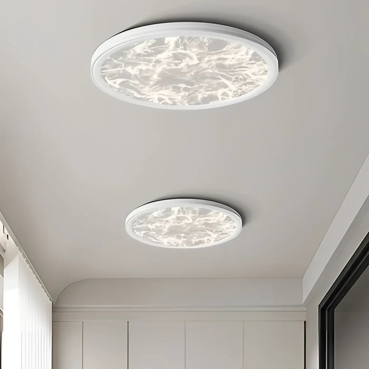 Plafonnier LED rond effet marbre, noir ou blanc, tailles S à L, blanc