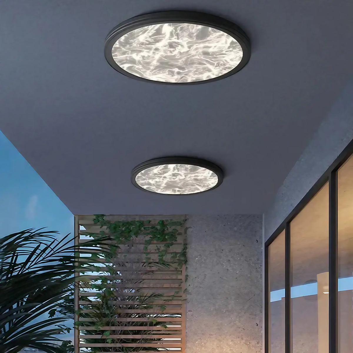 Plafonnier LED rond effet marbre, noir ou blanc, tailles S à L, noir