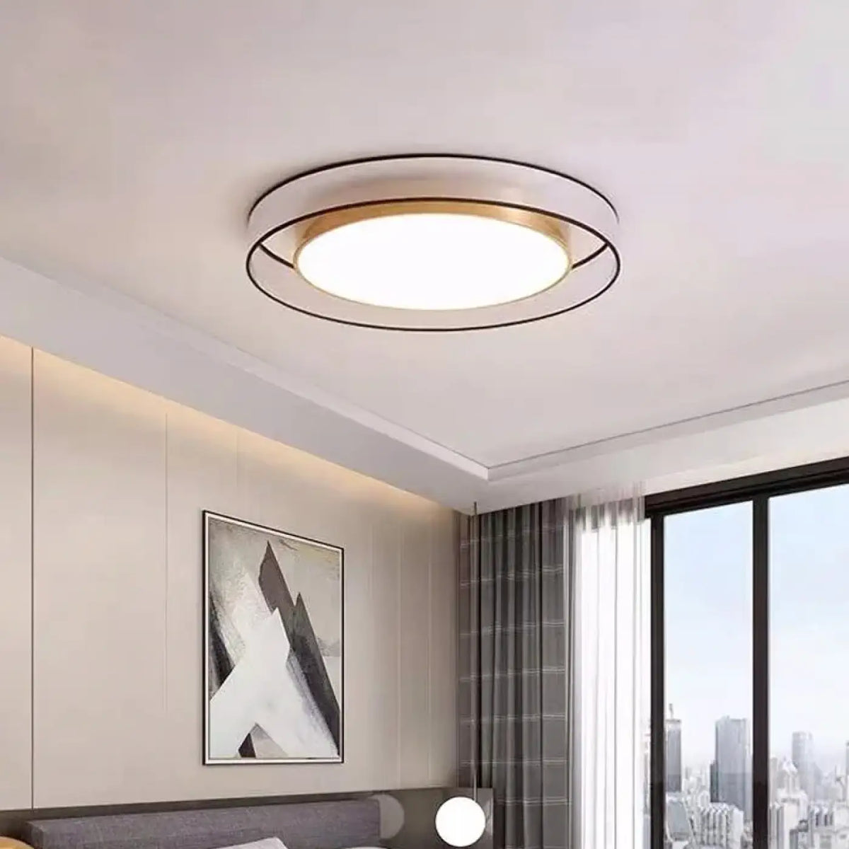 Plafonnier rond LED, gris fumé et doré, tailles S, M et L