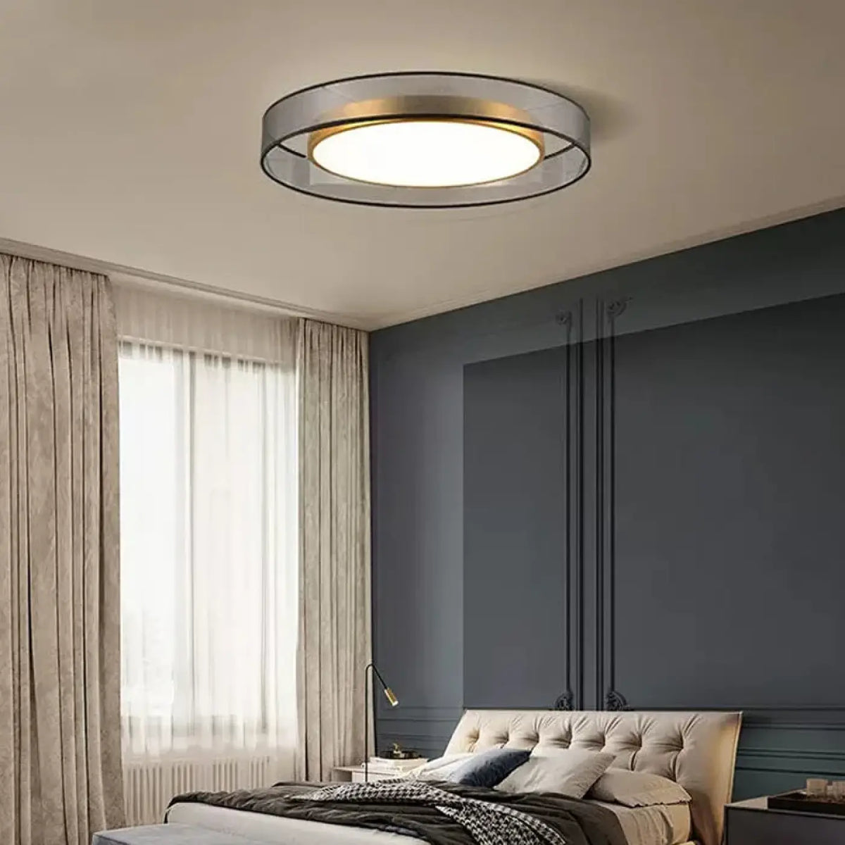 Plafonnier rond LED, gris fumé et doré, tailles S, M et L