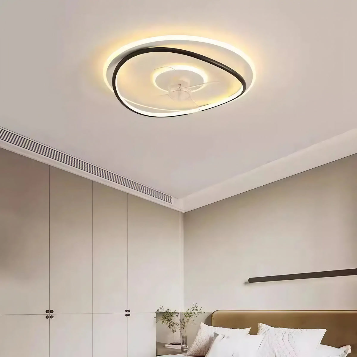 Plafonnier LED rond avec ventilateur intégré, noir ou blanc, noir