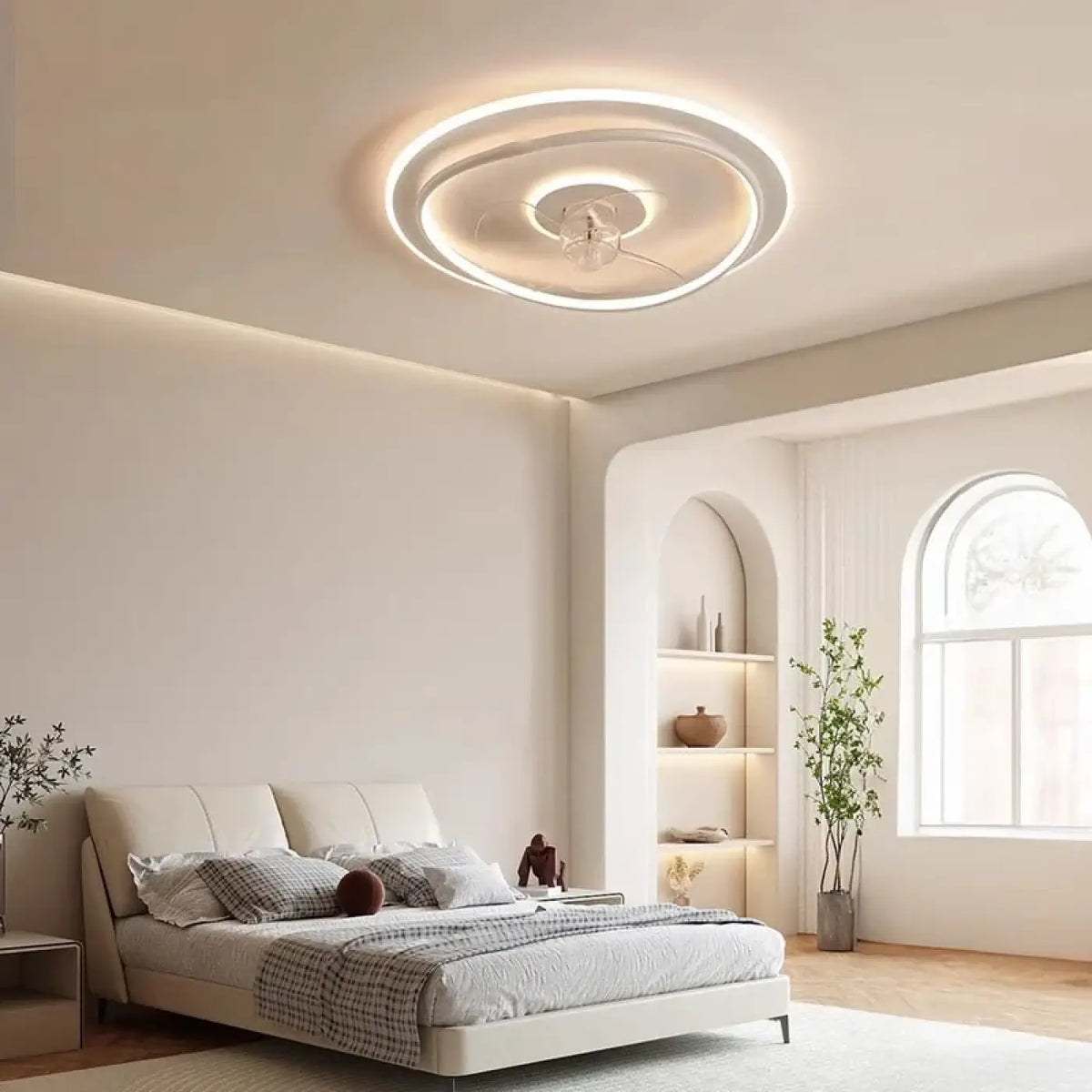 Plafonnier LED rond avec ventilateur intégré, noir ou blanc, blanc