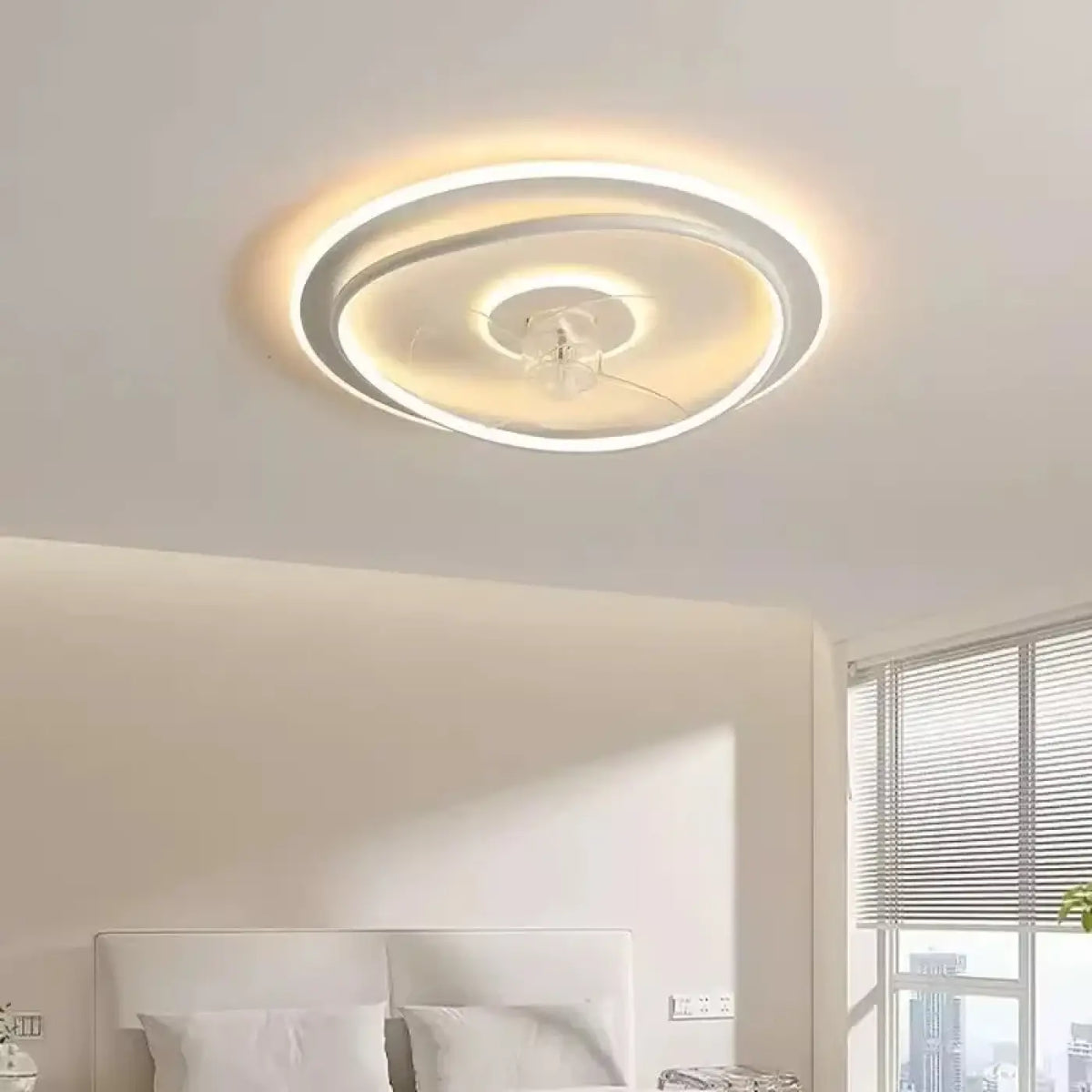 Plafonnier LED rond avec ventilateur intégré, noir ou blanc, blanc