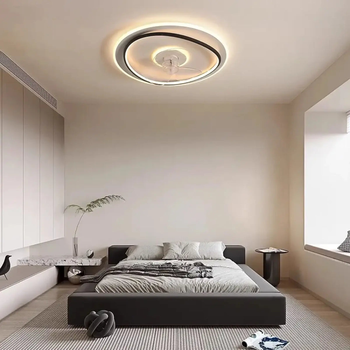 Plafonnier LED rond avec ventilateur intégré, noir ou blanc, noir