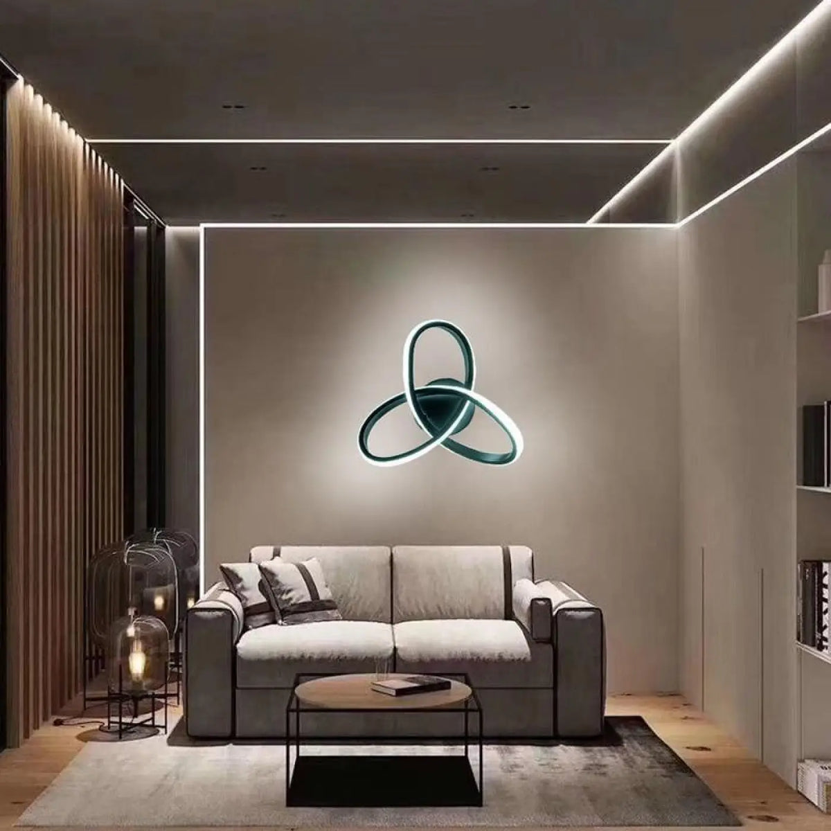 Plafonnier LED de salon à anneaux entrelacés