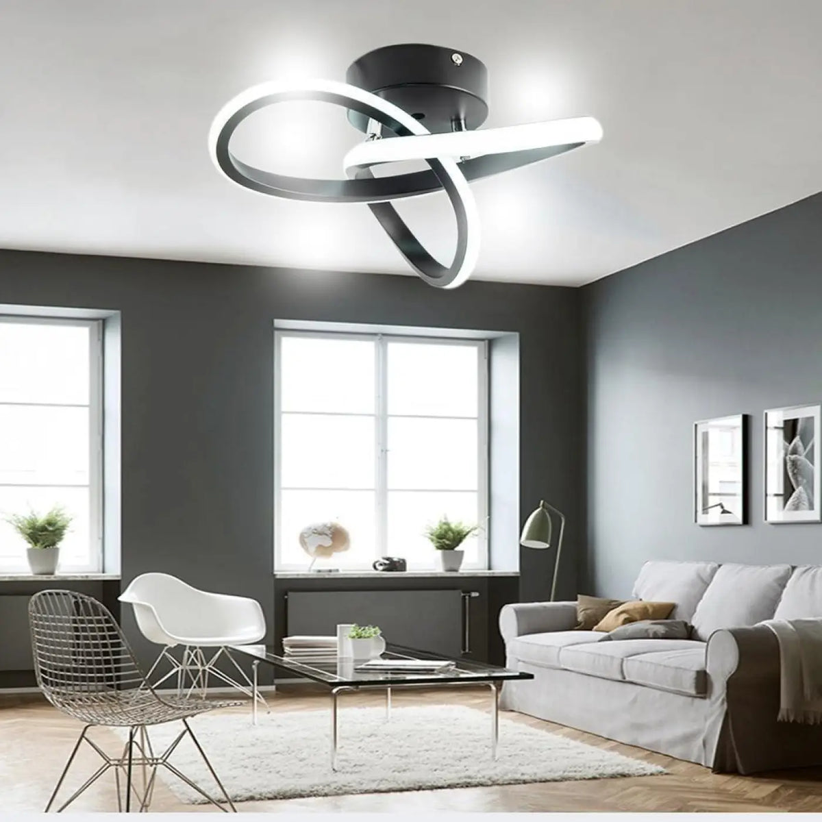 Plafonnier LED de salon à anneaux entrelacés