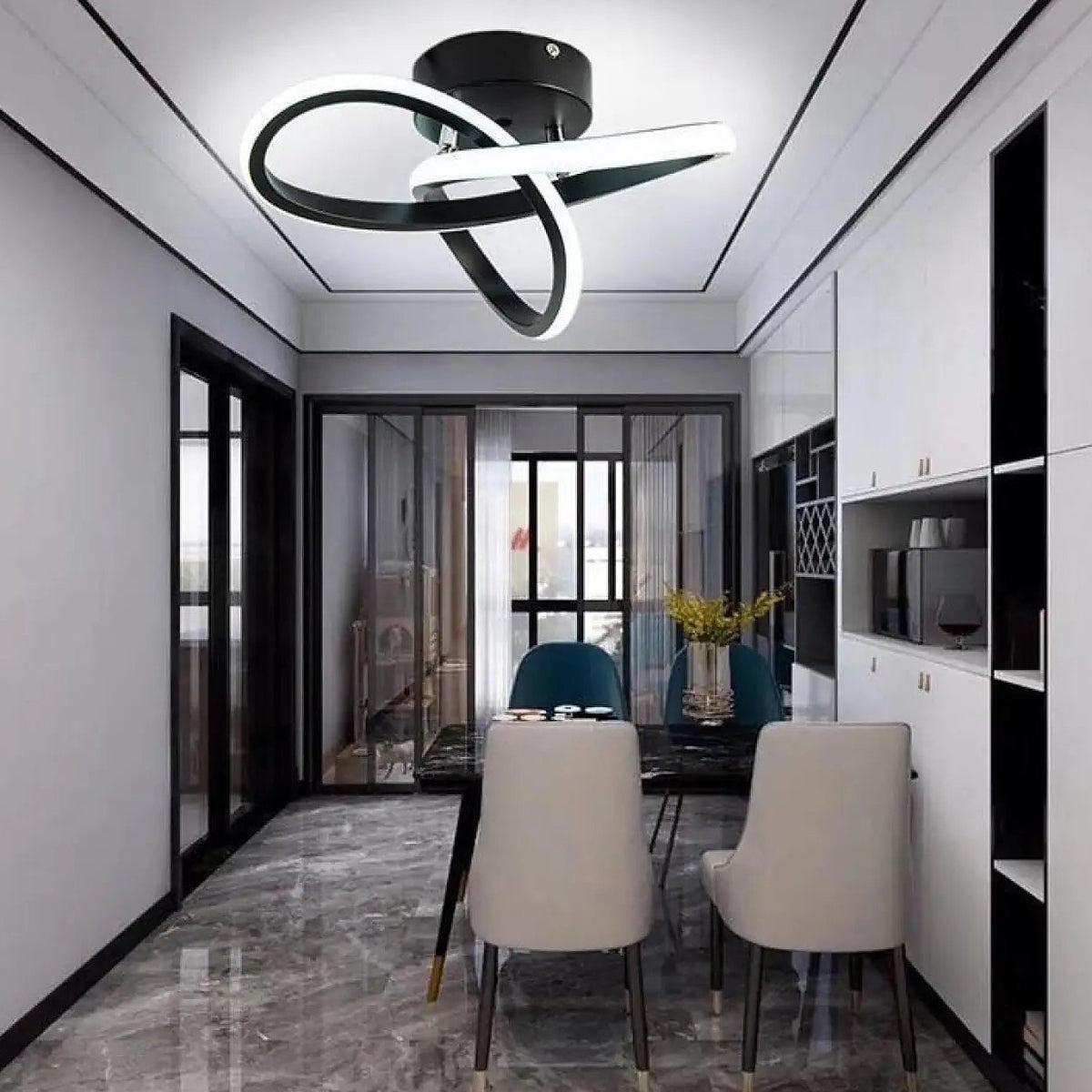 Plafonnier LED de salon à anneaux entrelacés