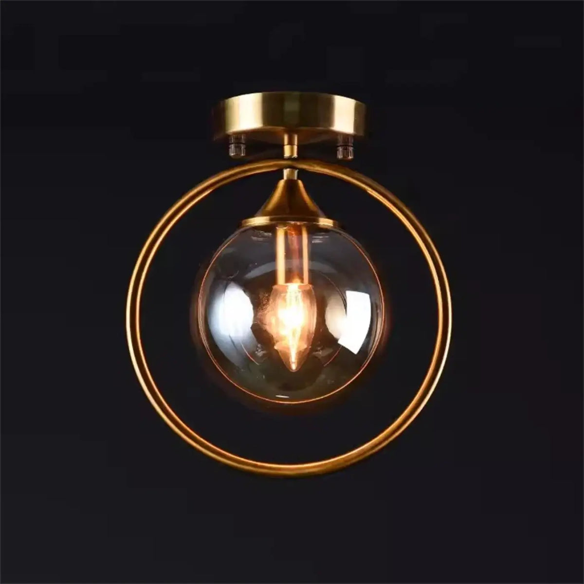 Suspension sphère en verre opalin et métal doré, trois coloris, doré