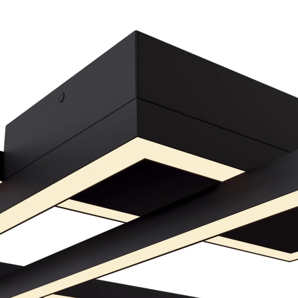 Plafonnier LED à lignes géométriques noires, 78 x 68 cm, 80 W