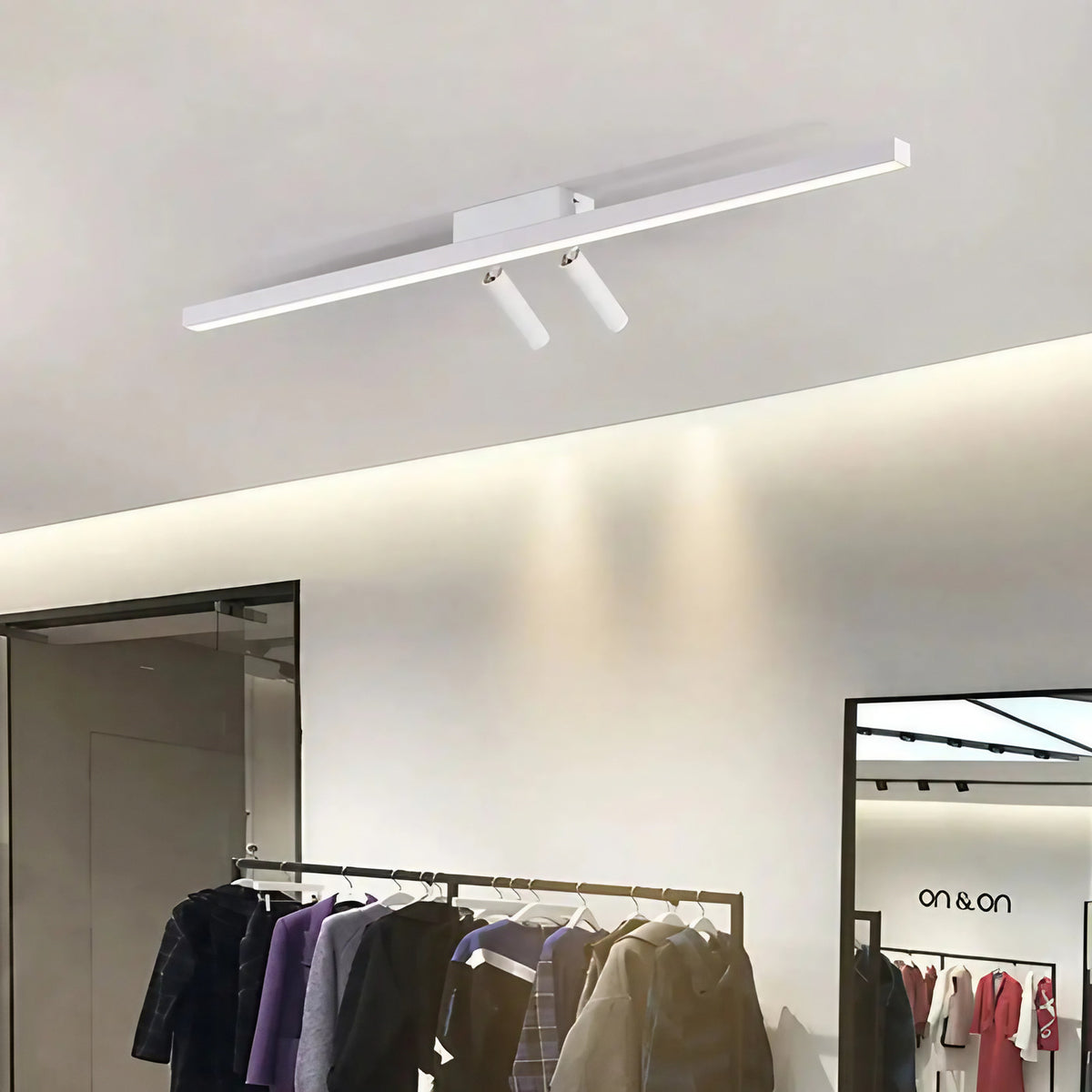 Plafonnier linéaire à deux projecteurs, noir ou blanc, S à XL, blanc