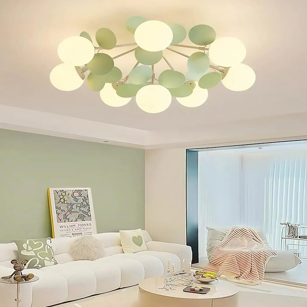 Plafonnier LED à globes vert clair, cinq tailles S à 2XL