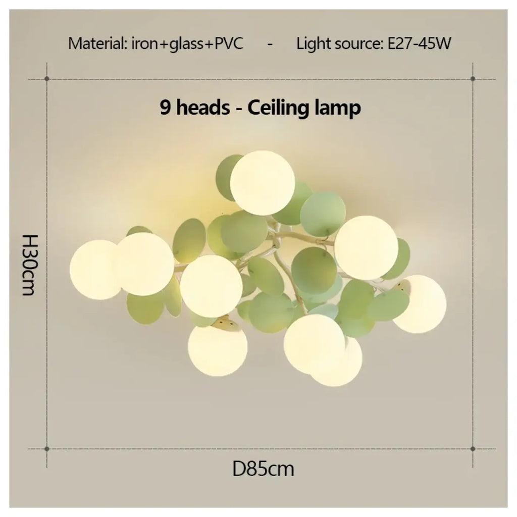 Plafonnier LED à globes vert clair, cinq tailles S à 2XL
