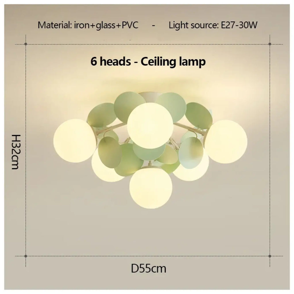 Plafonnier LED à globes vert clair, cinq tailles S à 2XL