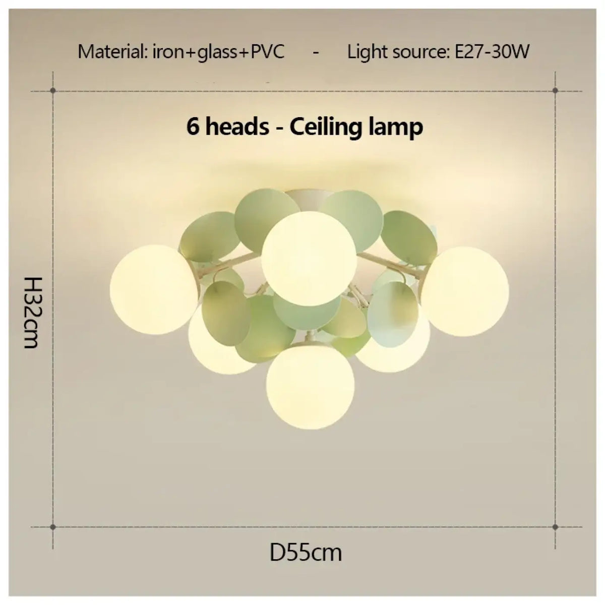 Plafonnier LED à globes vert clair, cinq tailles S à 2XL