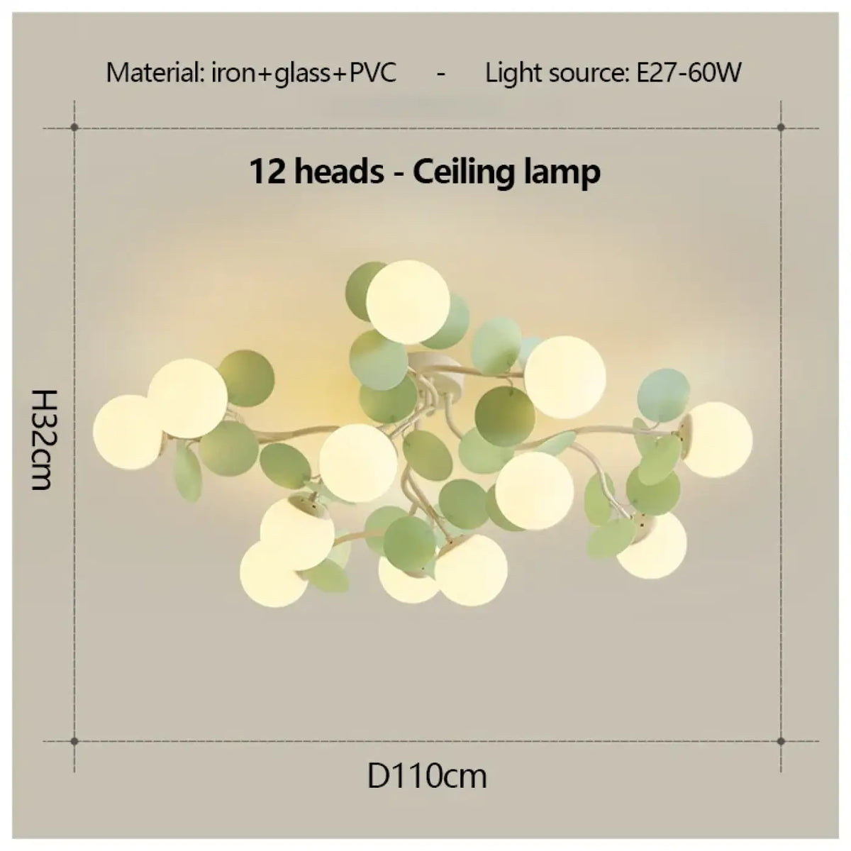 Plafonnier LED à globes vert clair, cinq tailles S à 2XL