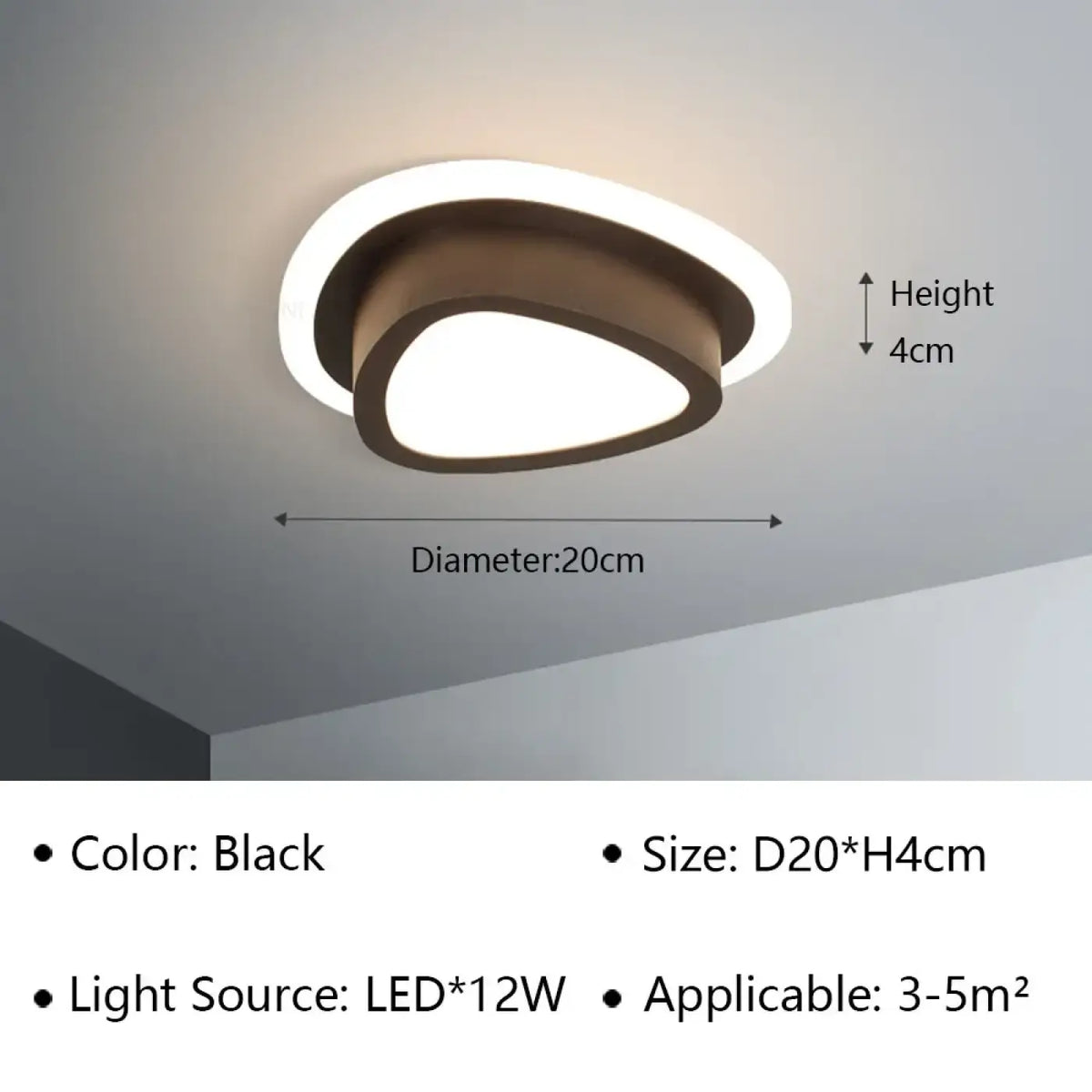 Plafonnier LED à forme sculptée, noir ou blanc, trois modèles