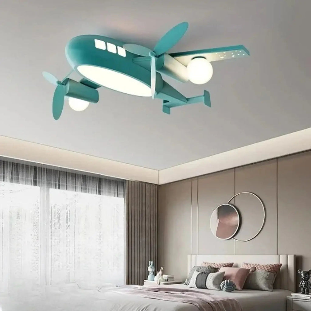 Plafonnier avion pour chambre d'enfant, bleu ou gris, 2 modèles, bleu