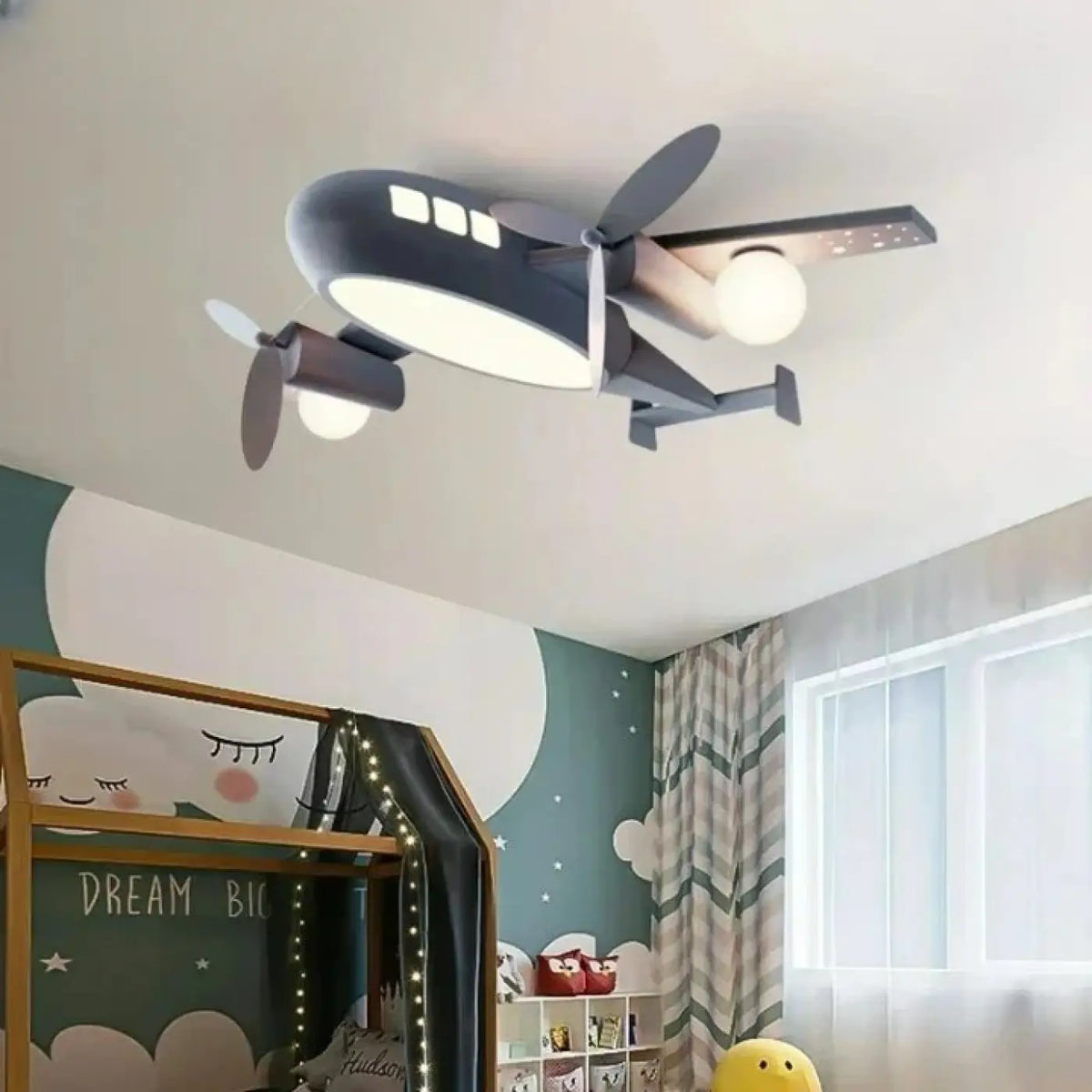 Plafonnier avion pour chambre d'enfant, bleu ou gris, 2 modèles